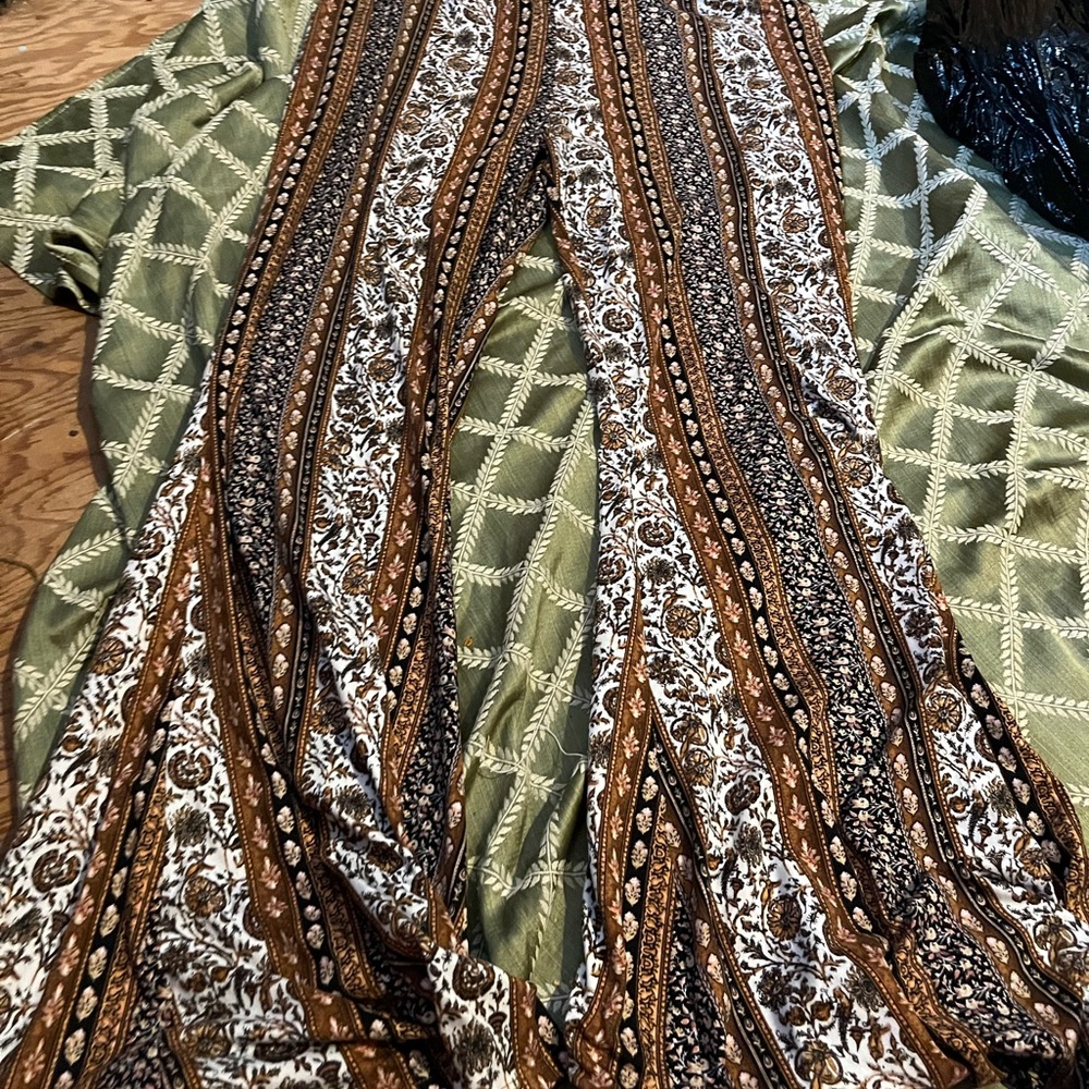 Bohemian Brown and White Patterned Women's Pants